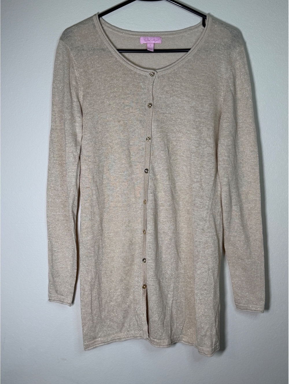 Lilly Pulitzer beige and gold sparkle new long sleeve cardigan sweater